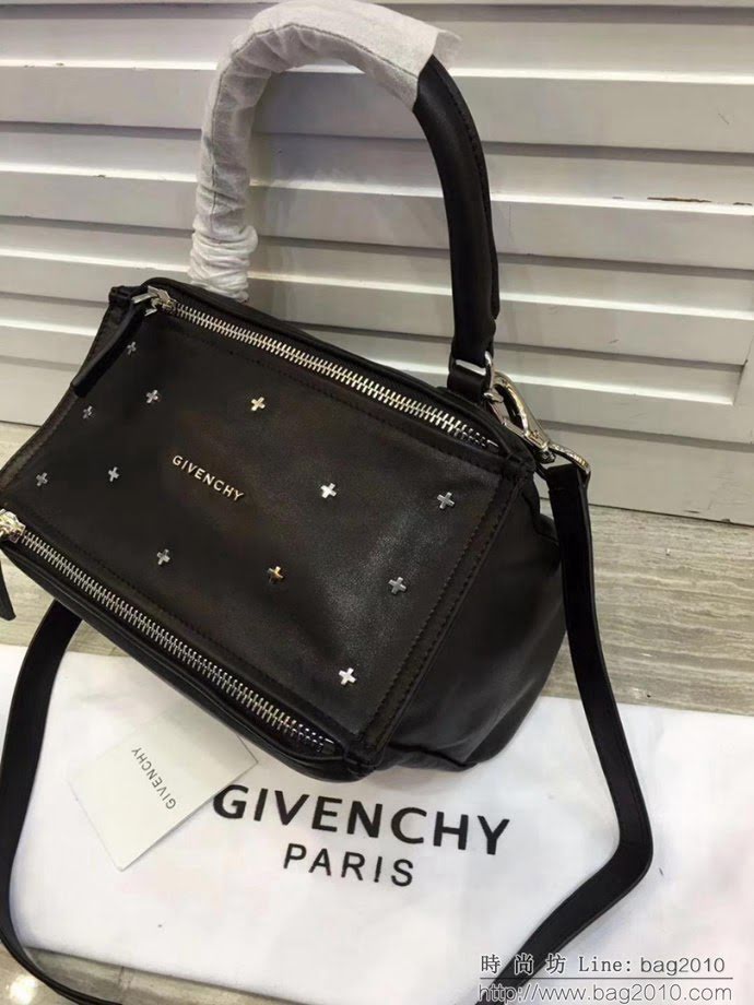 GlVENCHY紀梵希 潘多拉 黑色綿羊皮 銀色五金 100%純棉布 黑色 可手提 肩背  tsg1075